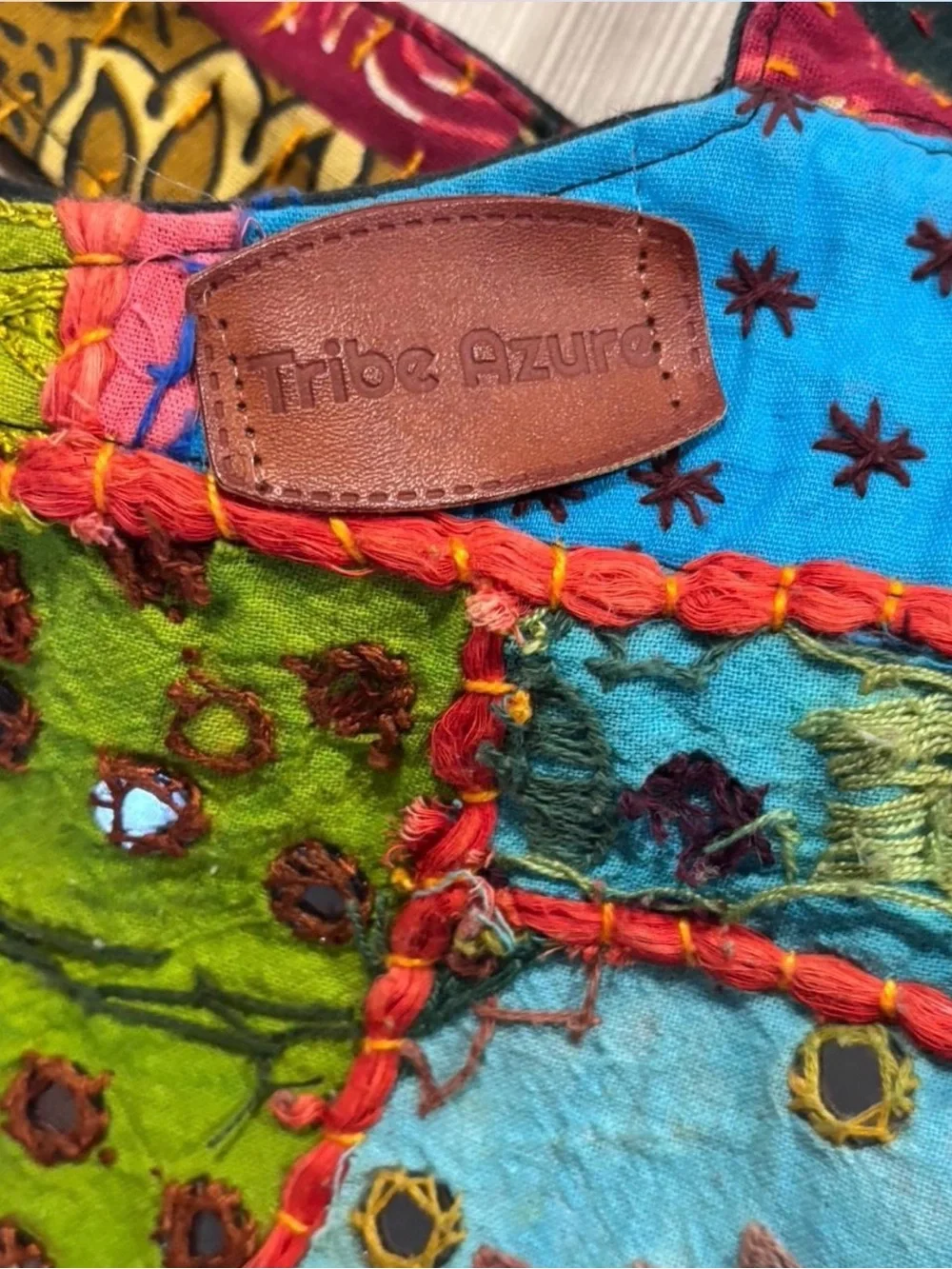 Tribe Azure Boho Patchwork Embroidered Elephant Tote Shoulder Bag Large